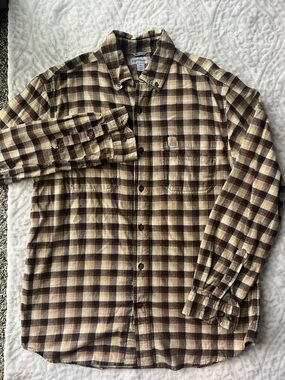 Carhartt Men’s Rugged Flex Relaxed Fit Flannel Button Up Plaid | Brown | Size M